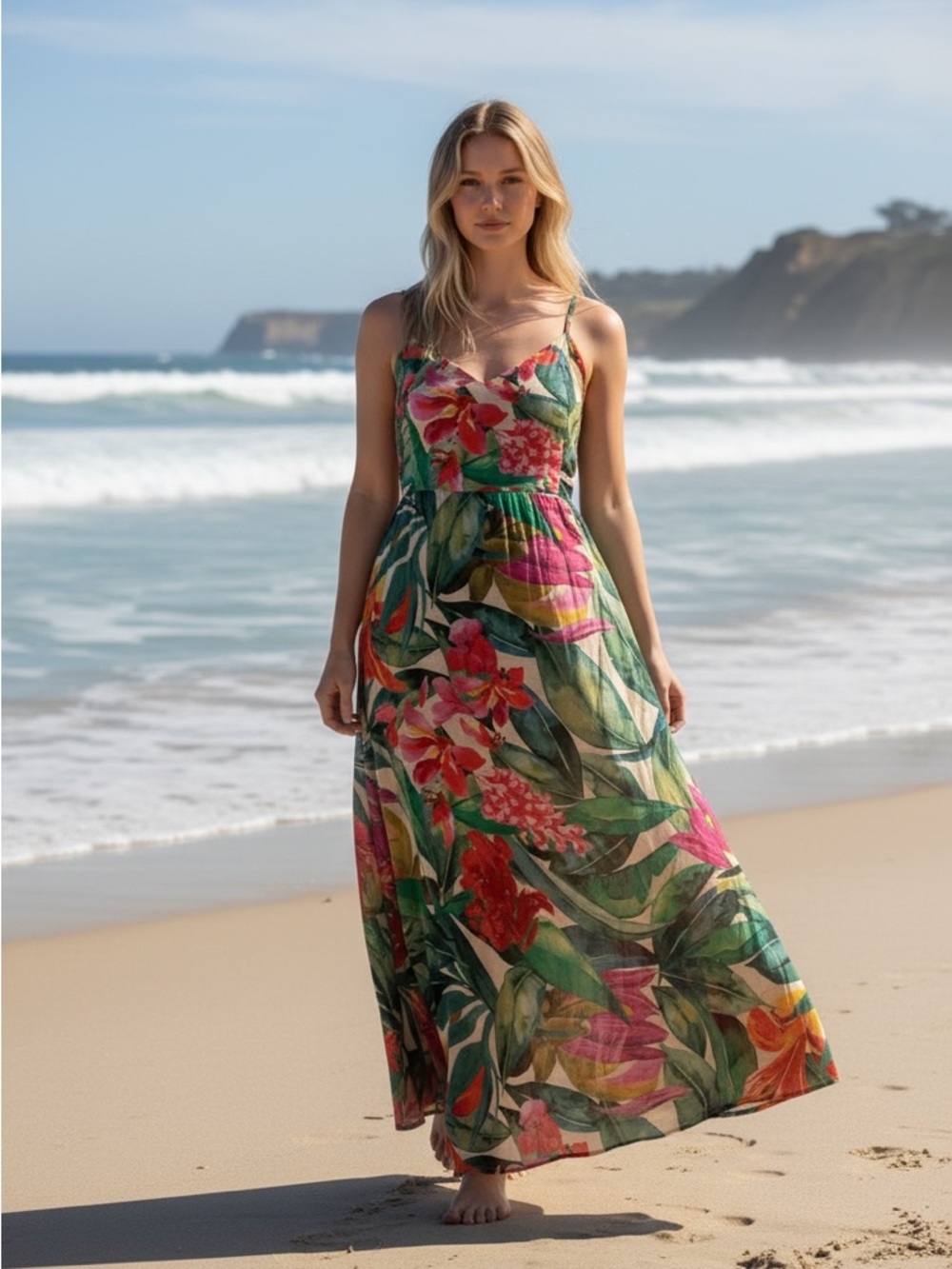 Primark Tropical Floral Maxi Dress - Green Multi